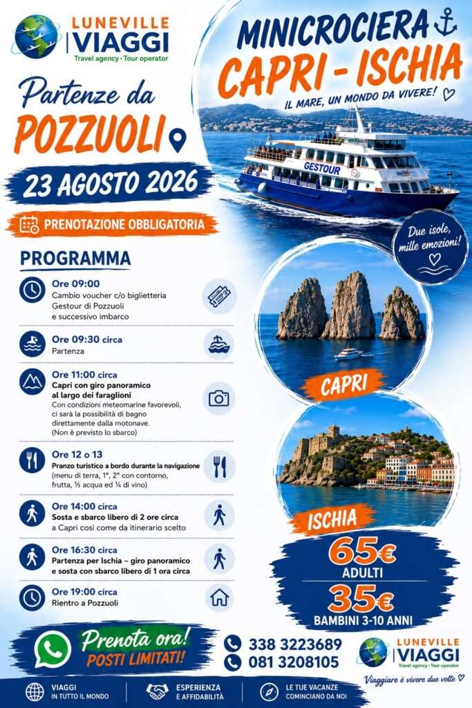 23 AGOSTO Mini Crociera Capri & Ischia – Partenza da Pozzuoli